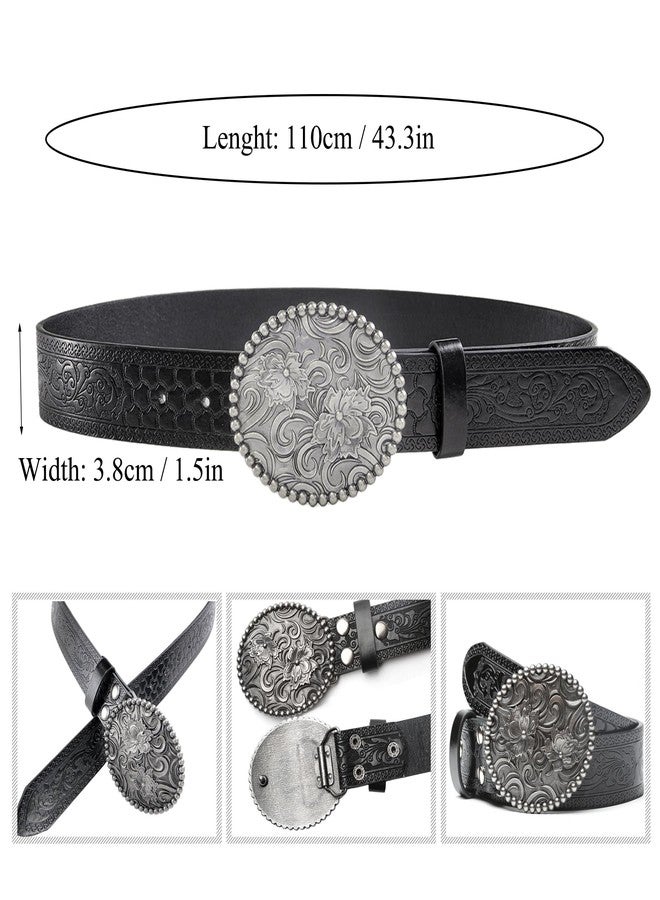 Wojgzon Western PU Leather Cowboy Cowgirl Belt for Men & Women - Vintage Flower Buckle Embossed Leather Belts for Jeans Pants - Image 3